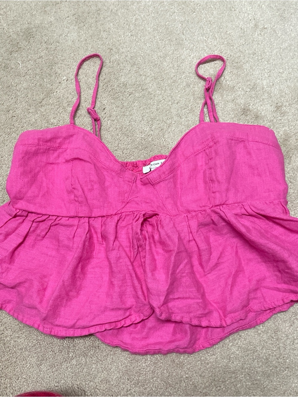 American Eagle Outfitters Hot Pink Linen Blend Crop Top